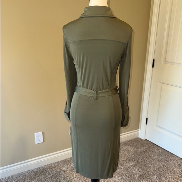 INC International Concepts Olive Green Belted Sheath Dress Long Sleeve Collared - Picture 5 of 11